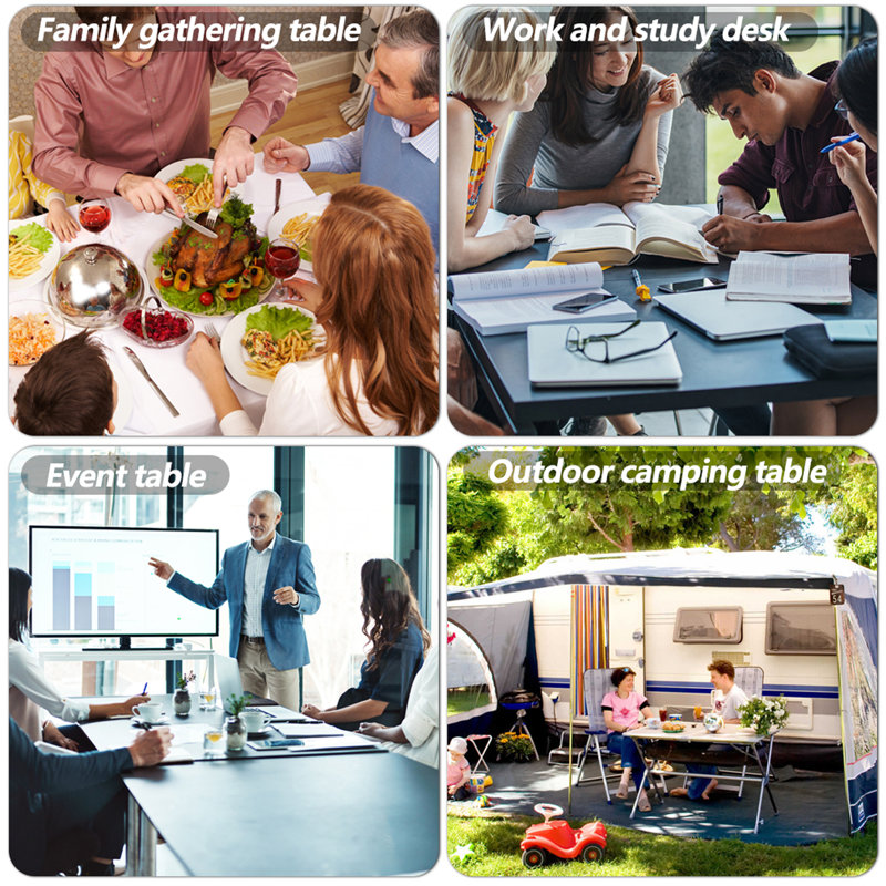 6-Foot White Plastic Folding Picnic Table with Metal Legs