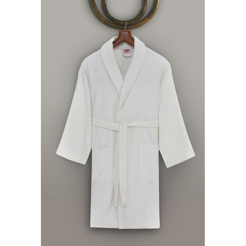 Peignoir 100% coton mi-mollet garçon avec poches, Blanc