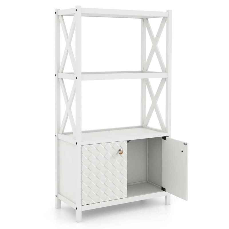 Bathroom Storage Cabinet With Open Shelves & Double Doors Modern Storage Organizer, White