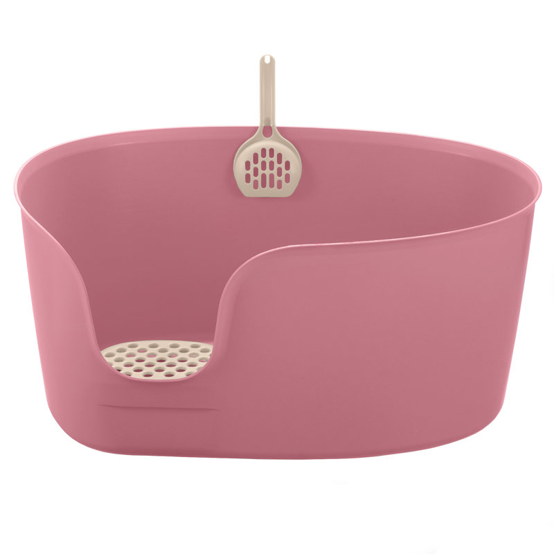 Extra Large Salmon Pink High Wall Plastic Cat Litter Box
