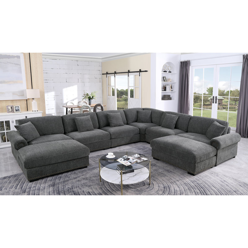 Canapé modulaire surdimensionné en coin avec chaises réversibles et canapé modulaire en chenille 8 places
