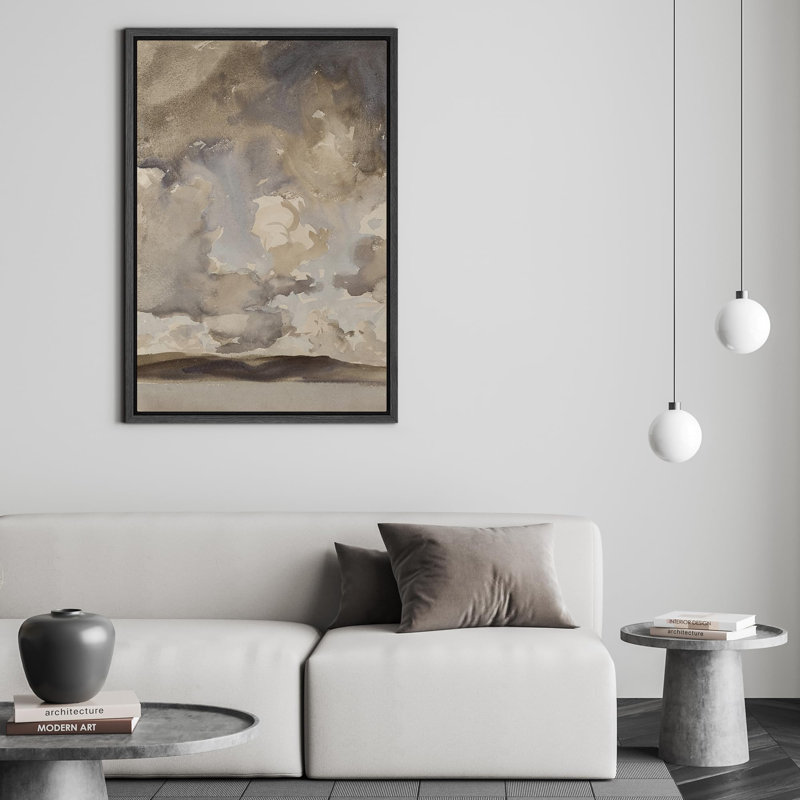 Moody Skyscape, aquarelle abstraite, nuages, illustrations, campagne française rustique, Noir, H 24 po x l 16 po