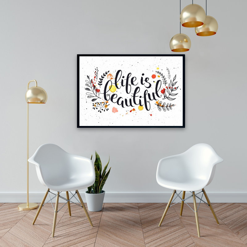 Life is Beautiful - Toile encadrée orange pour la décoration intérieure, H 37,25 po x l 25,25 po