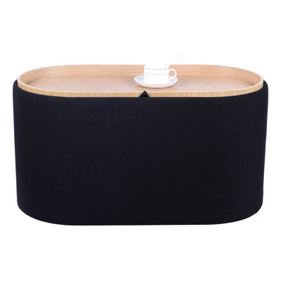 Noir avec plateau en bois réversible, 16,5 po de hauteur, 28 rangements pour effets personnels, plateau facile à nettoyer, 30 po de largeur, 15,5 po, magazines et linge de maison
