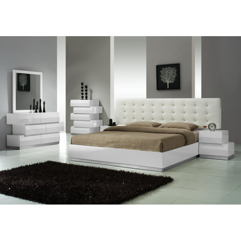 Lit plateforme tapissier Mcinerney, Grand, Blanc