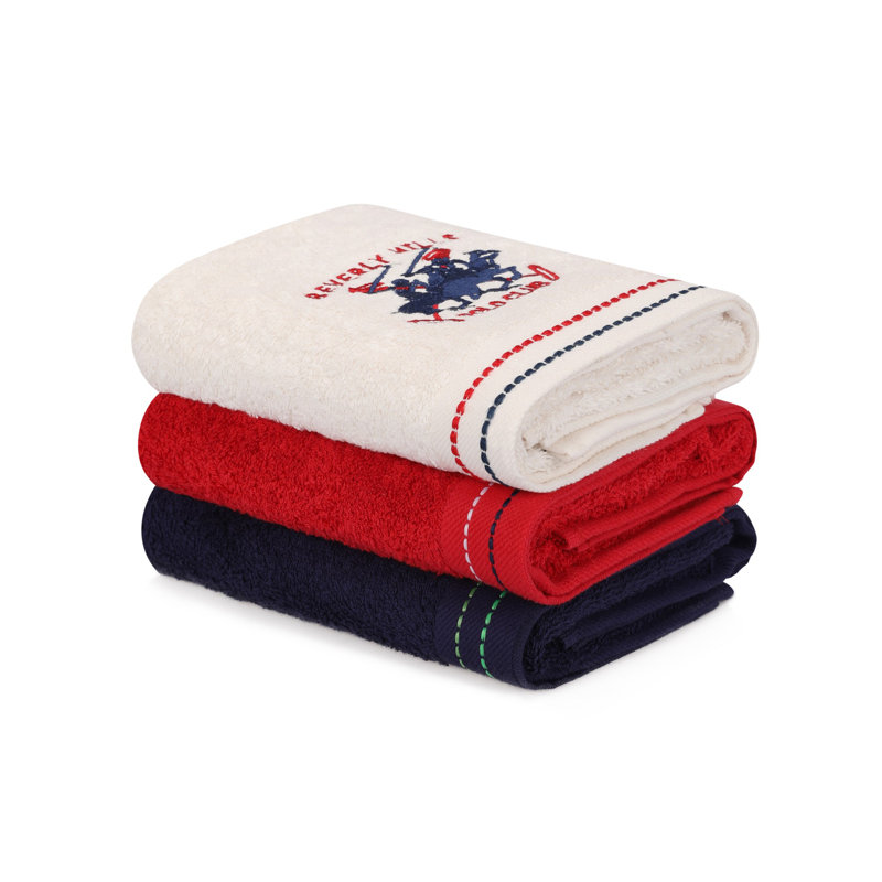 Ensemble de serviettes 3 pièces 100% coton, Blanc / rouge / noir