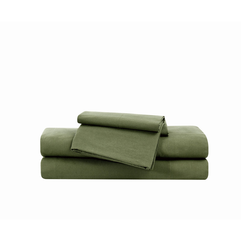 Brooklyn Loom Essential Cotton Sheet Set, Twin XL Sheet Set with 1 Pillowcases, Green