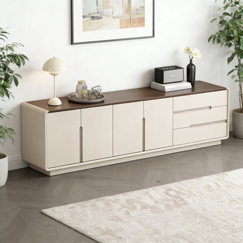 Meuble télé français de style crème français, H 23,62 po x L 86,61 po x l 15,75 po