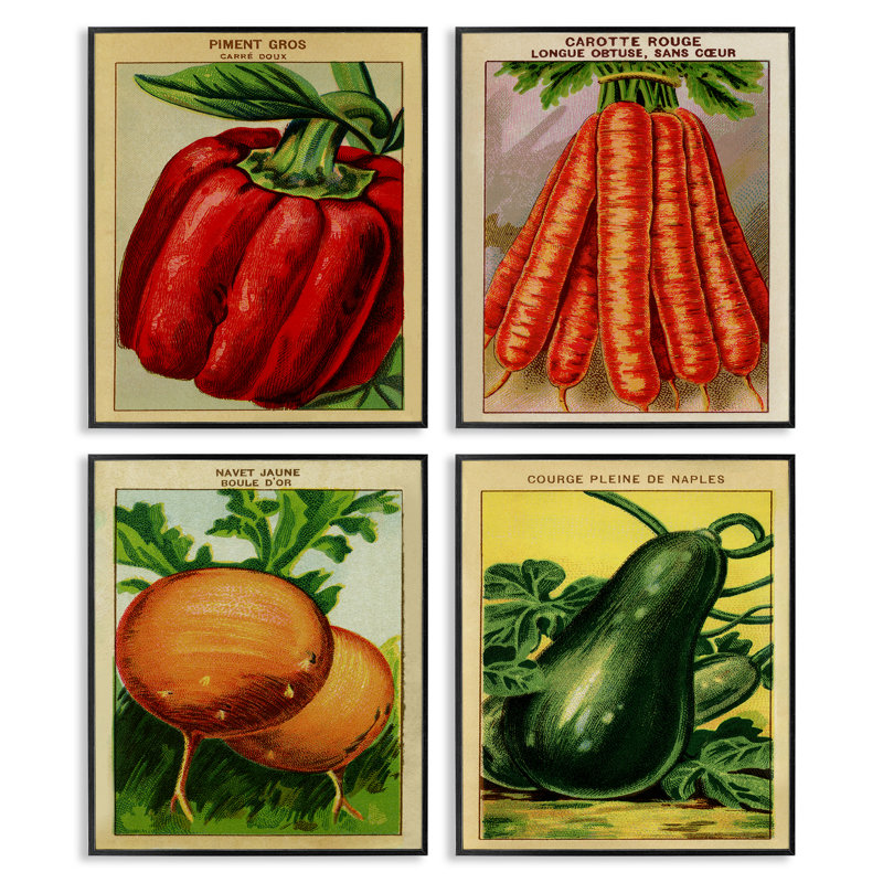 Ensemble de giclées encadrées rustiques 4 pièces, design par Lil 'Rue, H 14 po x l 11 po, Giclée encadrée noir minuit