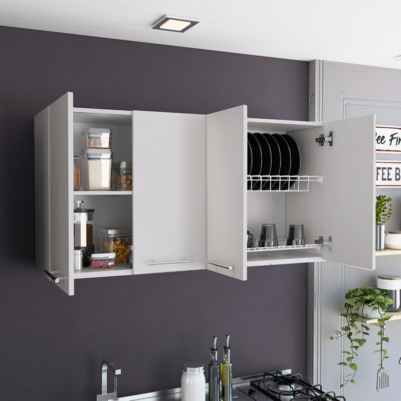 Armoire murale H 24 po, quatre portes, avec deux tablettes internes, Blanc