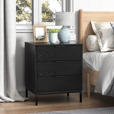 Chau 3 - Drawer Nightstand 20'' W Black Bedroom nightstand