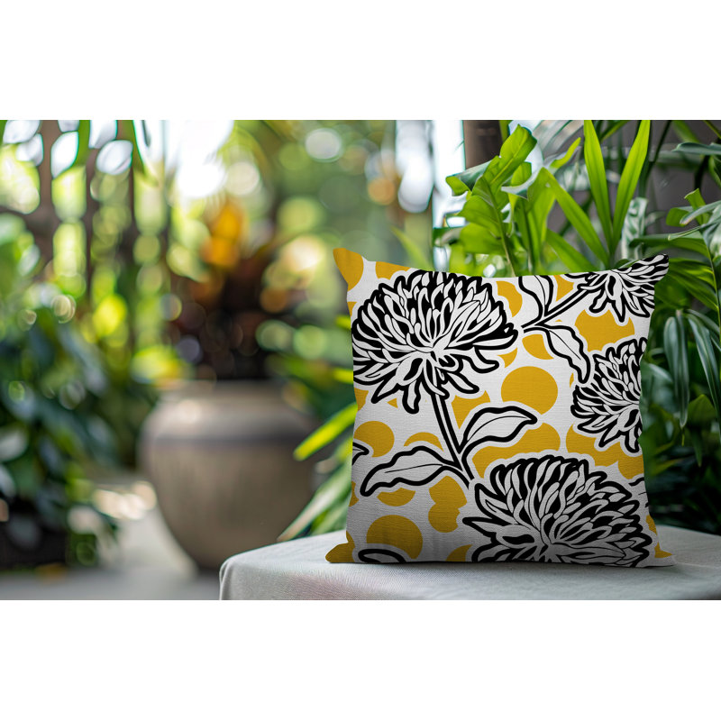 Oreiller carré réversible intérieur / extérieur Jae, Carré 17 po, Jaune