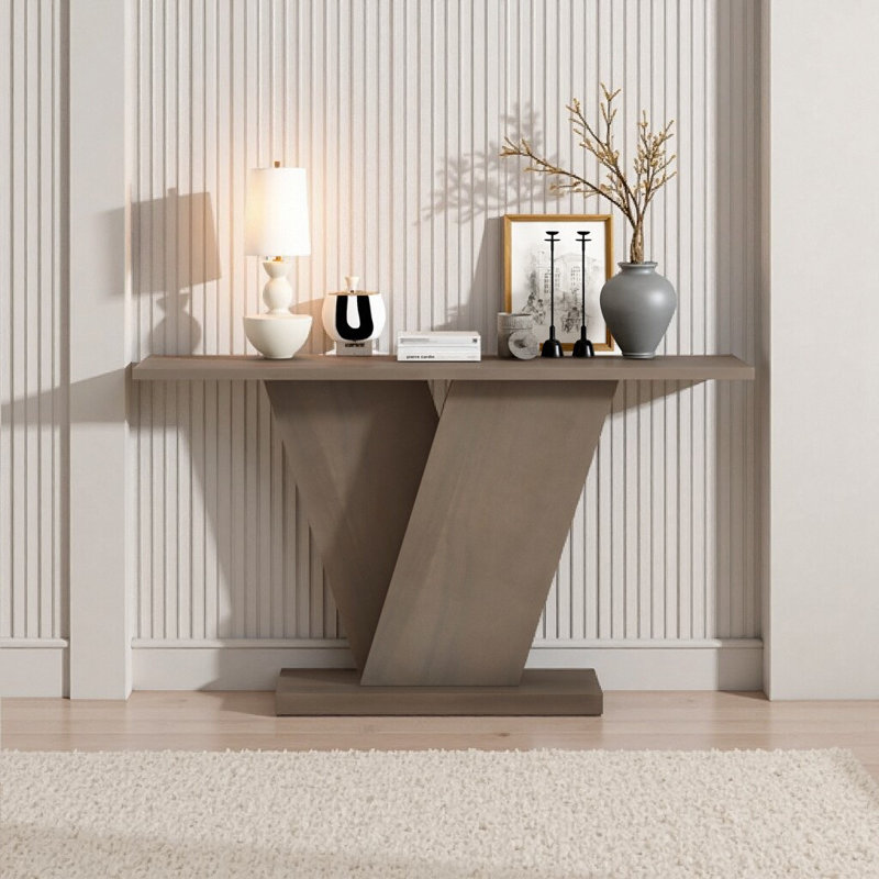 Console en placage de bois naturel de 60 po Mirod, Taupe