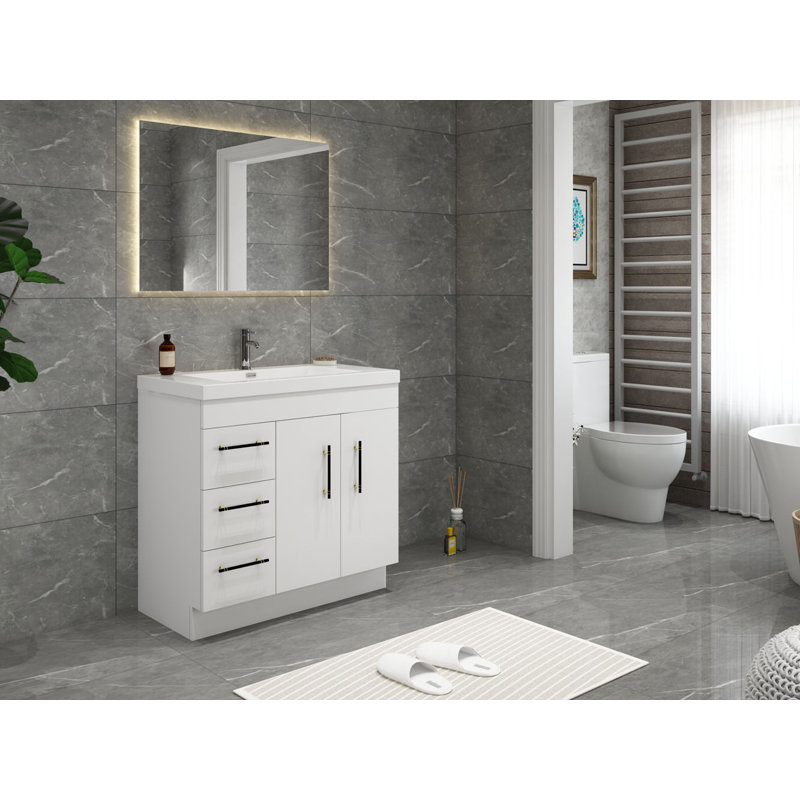 Ensemble de meuble-lavabo simple 36 po Carliss, Blanc lustré, Noir