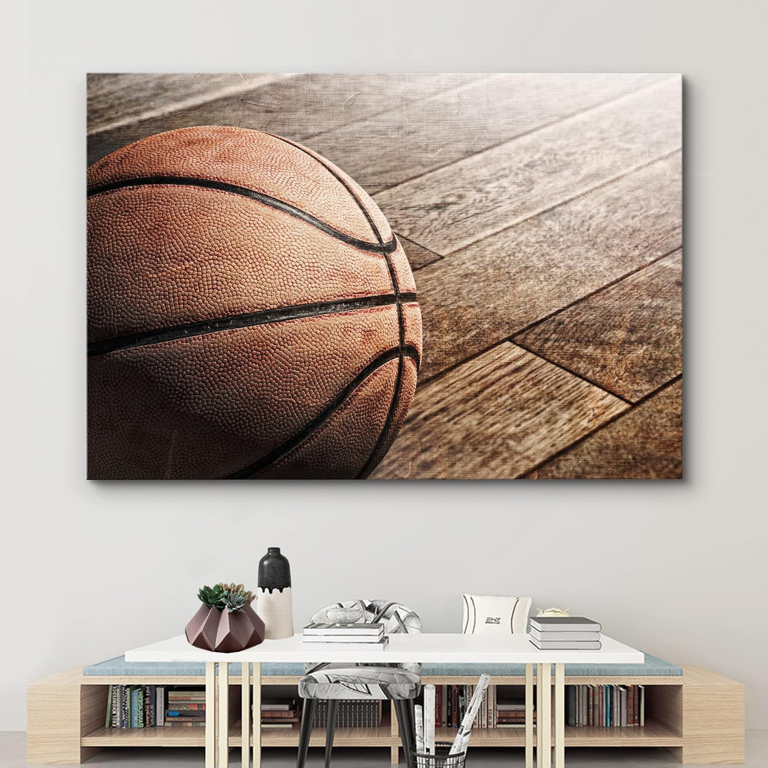 IDEA4WALL Vintage Retro Basketball Wood Grain Panels Sports \u0026 Fitness  Photography Boy's Room Wall Decor | Wayfair, image size:1500x1500