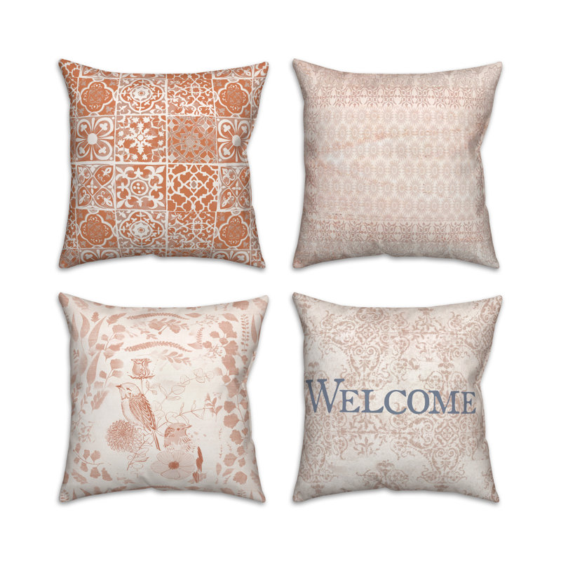 Housse de coussin Welcome On Damask - ensemble de 4