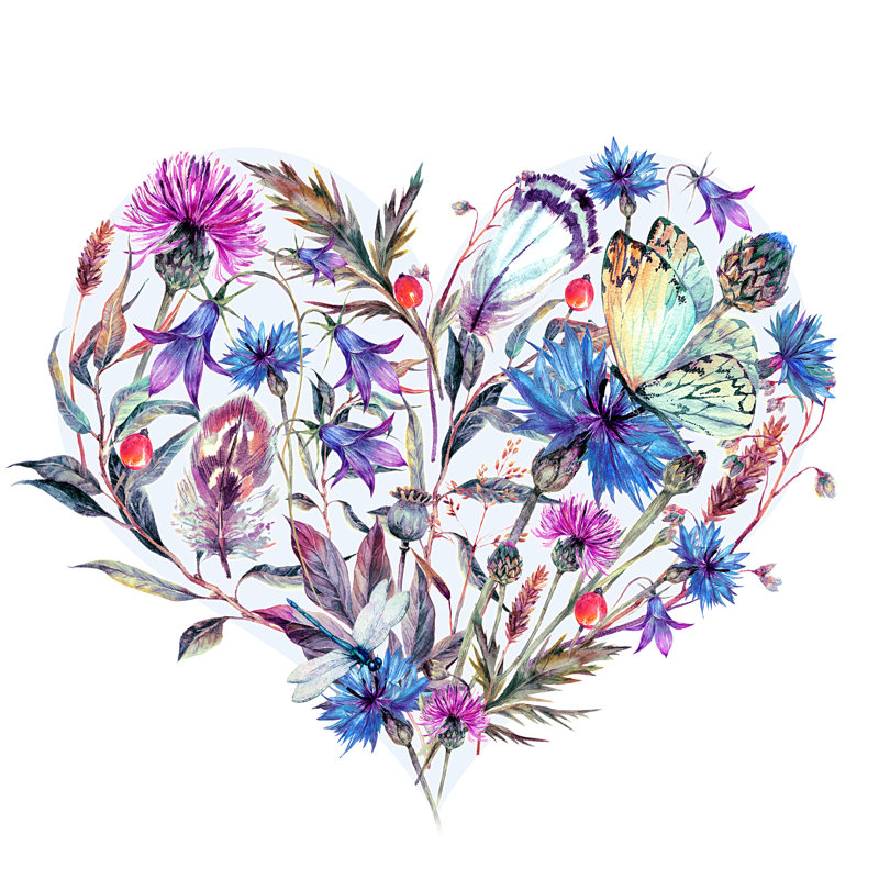 Vintage Watercolour Heart Of Summer Wildflowers by Inna Sinano - Wrapped Canvas Print, 122cm H x 122cm W