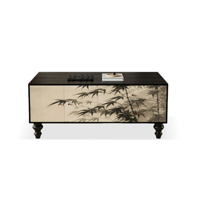 47.24" Black Solid Wood Rectangular Coffee Table