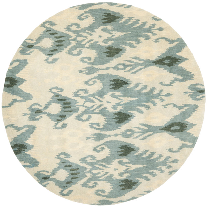 Kline Ikat Hand Tufted Wool Ikat Rug, Round 6'
