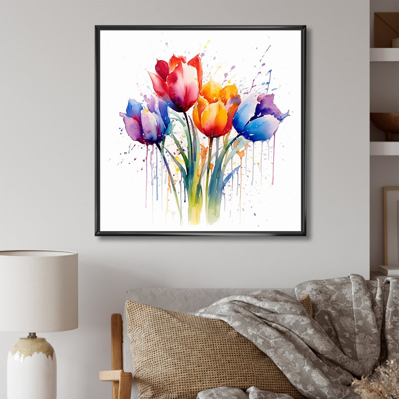 Herald - tulipes, art mural, H 36 po x l 36 po, Cadre flottant noir