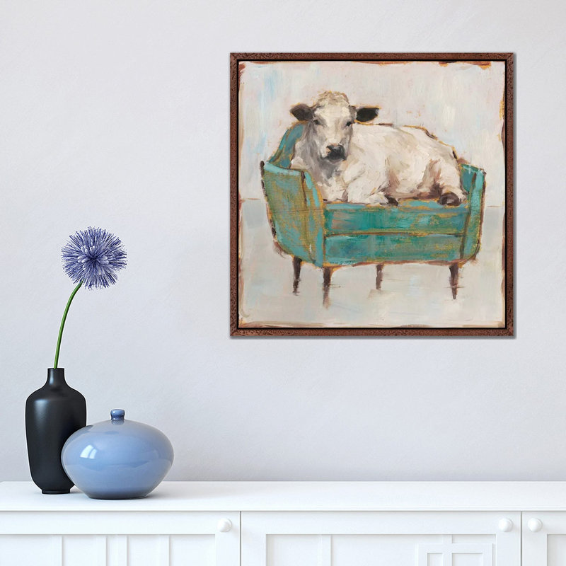 Moo-ving In I by Ethan Harper - Print on Canvas, 45.72 cm H x 45.72 cm W, Brown Framed