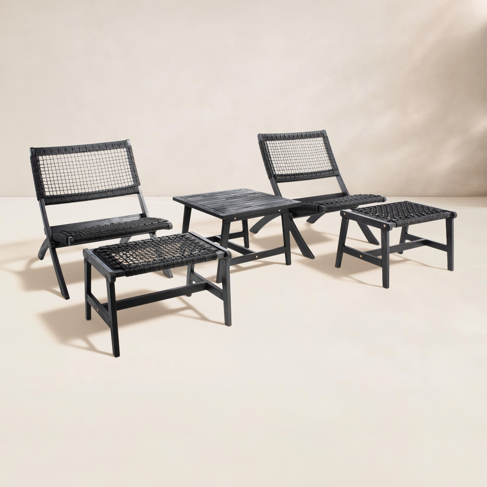 Armida 4-Person Acacia Patio Seating Group, Black