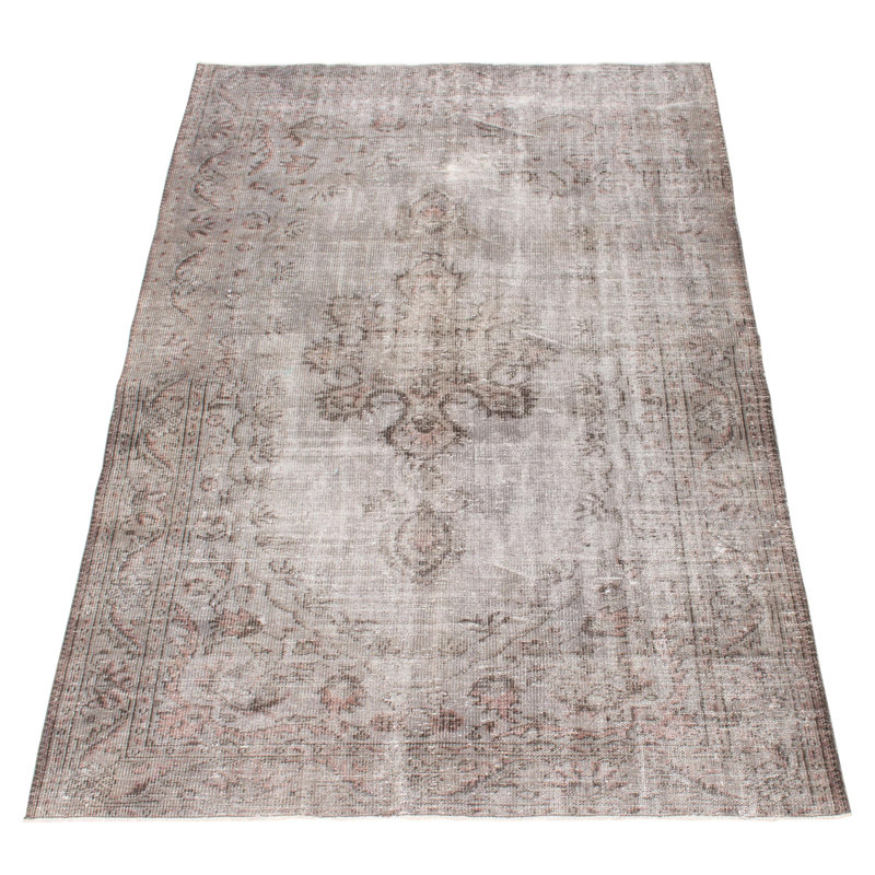 Tapis unique en laine noué à la main de style années 2000 de 5 pi 8 po x 8 pi 7 po gris Okoiza