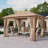 10X13 Wavy Design Garden Canopy With Wood-Grain Steel Frame, Weather-Resistant Fabric & Anti-Mosquito Mesh For Outdoor Use-112608674