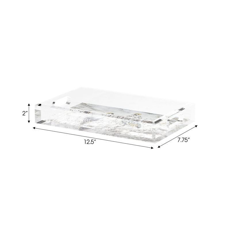 Crested Crane Silver Gold Acrylic Rectangle Decorative Tray, 12.5"W x 7.75"D x 2"H