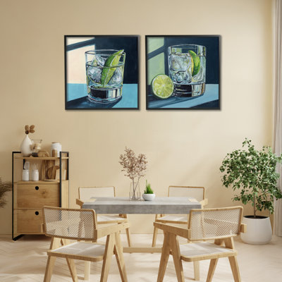 Strong Gin Tonic Cocktail 2pc Framed Giclee Set, design by Kate Jarvik Birch