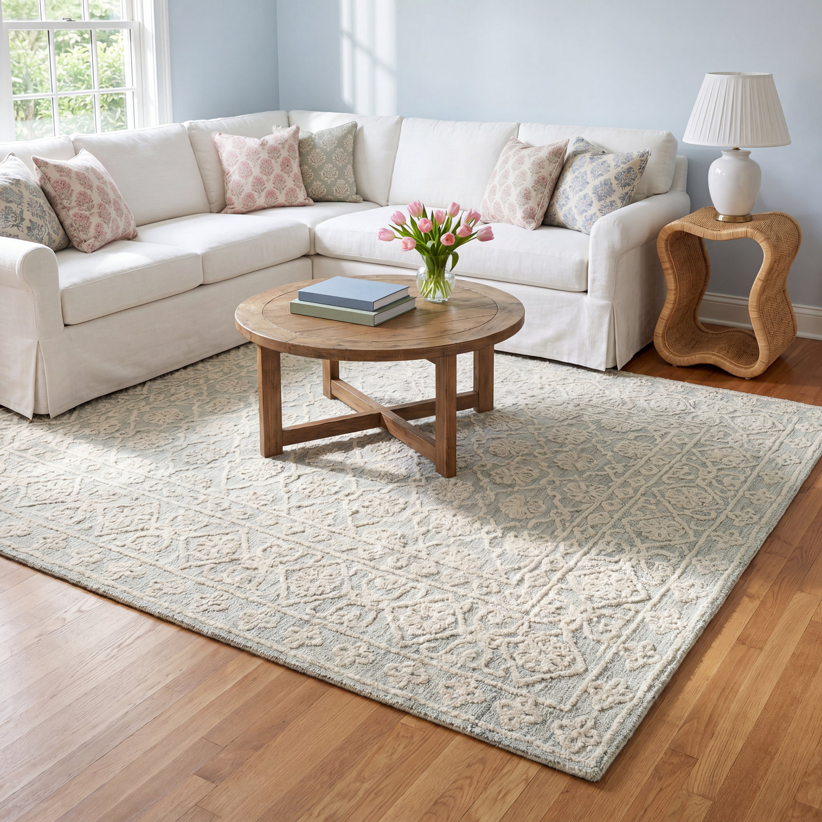 Albie Mist Ivory Hand-Tufted Wool Oriental Rug, Rectangle 8'6" x 12'