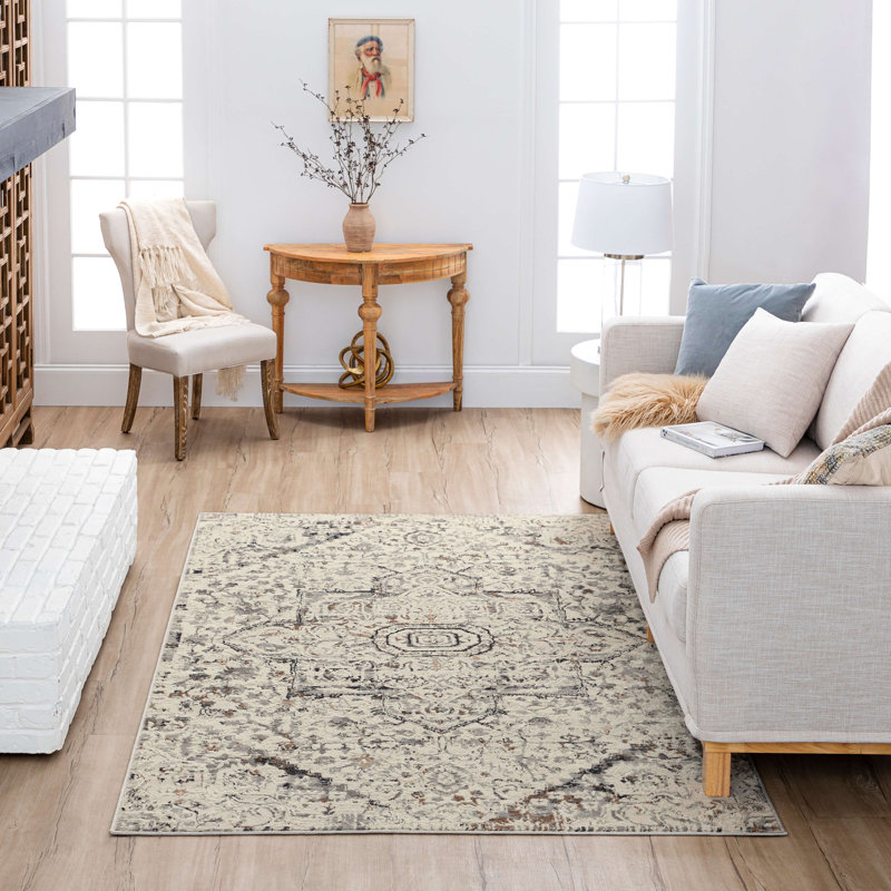 Castor Cream Ornamental Medallion Area Rug, Rectangle 5'3" x 8'