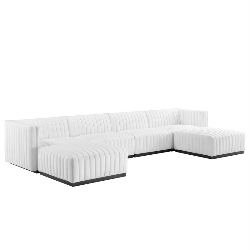 Modway Conjure Channel Tufted Upholstered 6-Piece Sectional Sofa, White 100% Polyester