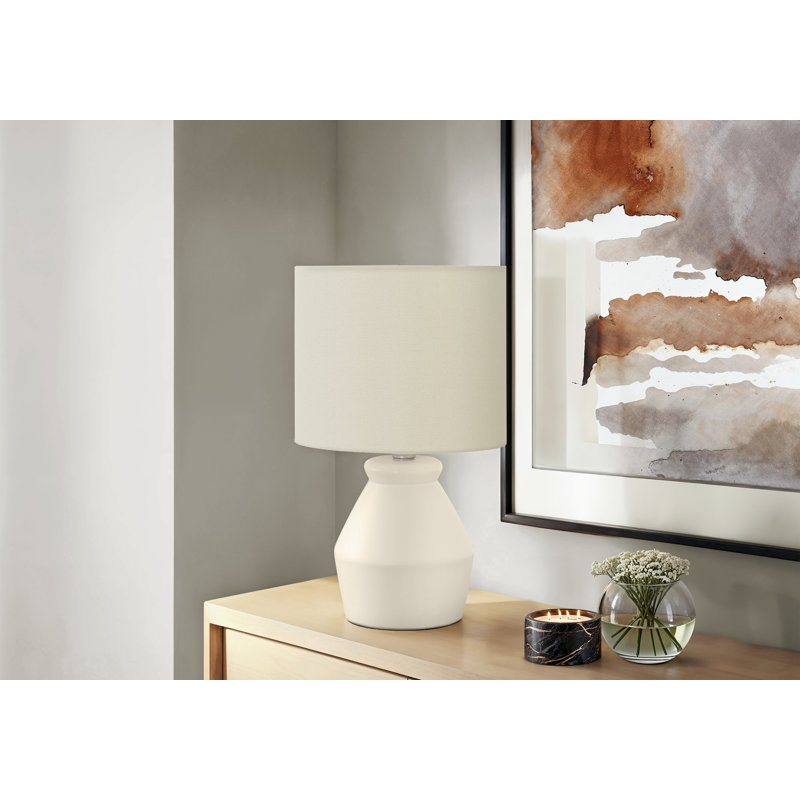 Lighting, H 17 po, lampe de table, céramique crème, abat-jour ivoire / crème, moderne