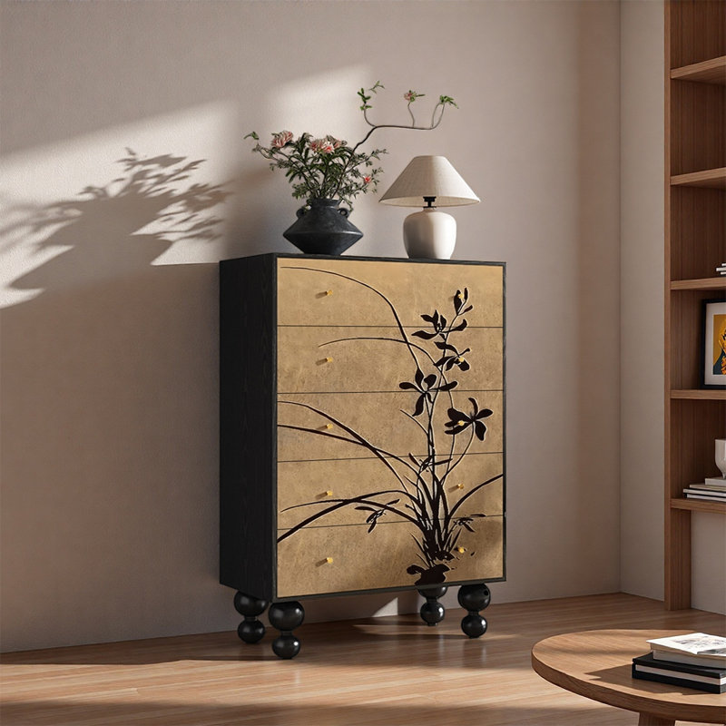 Armoire de rangement à cinq tiroirs en pin massif