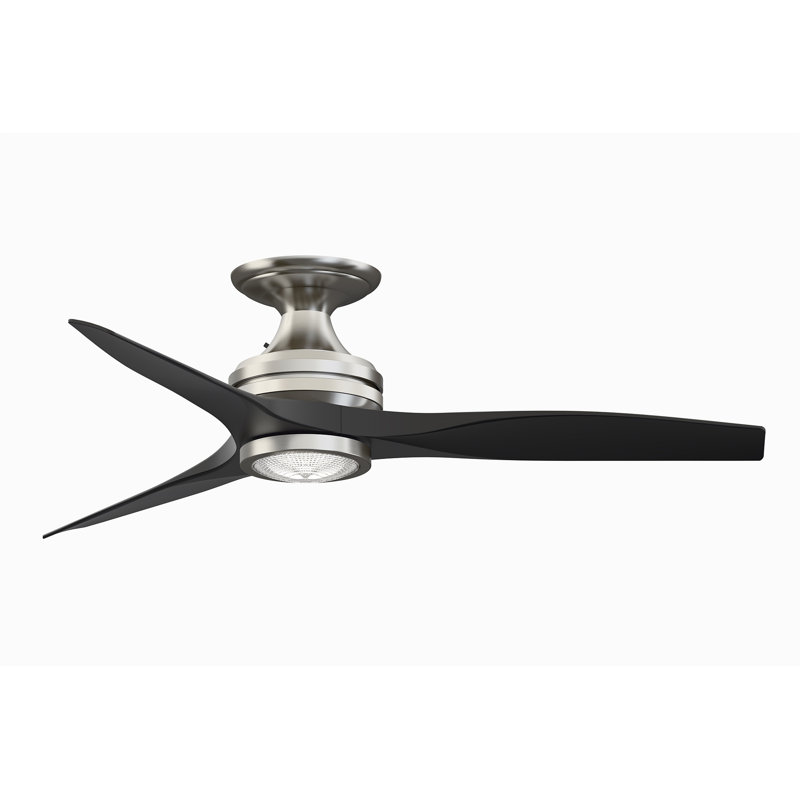 Spitfire 48 inch Flush Indoor/Outdoor Ceiling Fan with LED Light Kit - Brushed Nickel with Black Blades, Brushed Nickel
