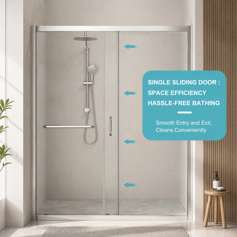 Cabine de douche coulissante simple de 122 cm (L) x 183 cm (H) avec cadre chromé, verre trempé de 6 mm, technologie Easy Clean