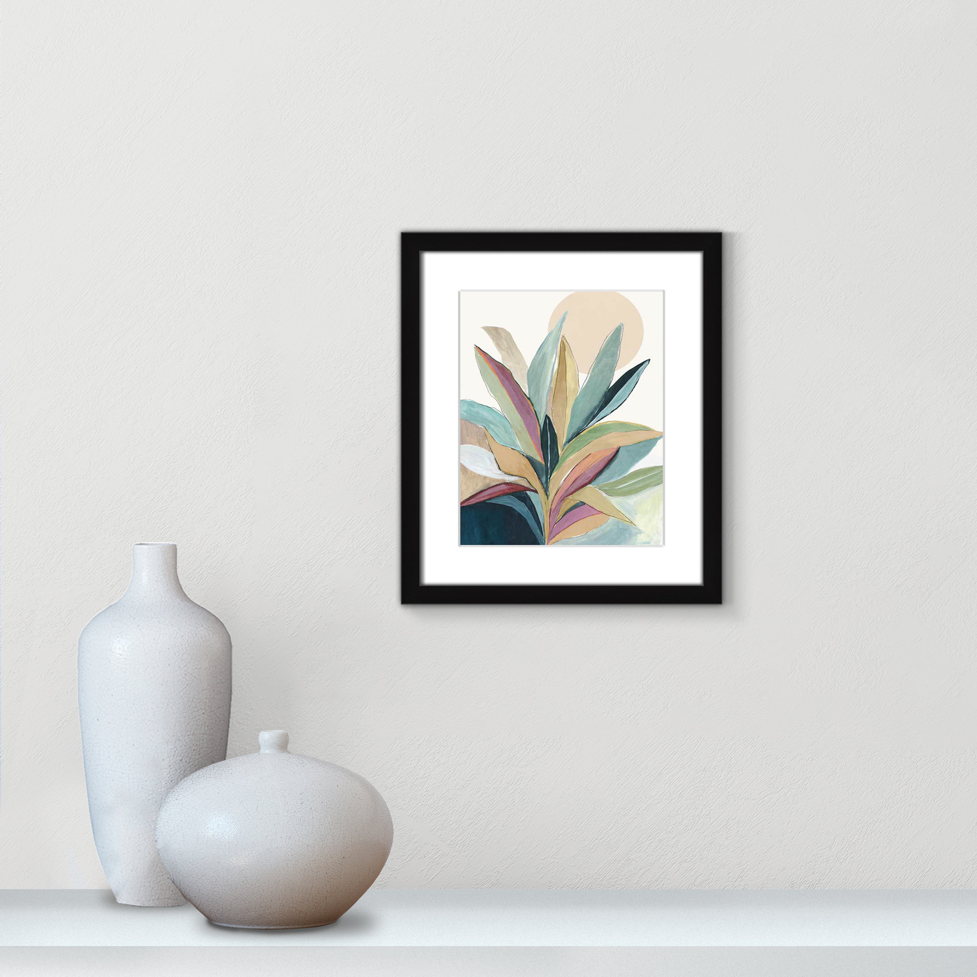 Sherbrooke Sunny Bright Leaves I by Asia Jensen Print, 15" H x 13" W x 1.25" D, Black Single Picture Frame, Yes