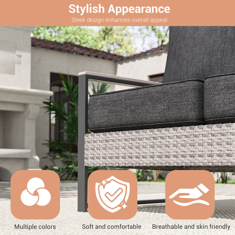 Loveseat Sofa with PE Rattan Wicker & Sturdy Frame for Patio , Deck, Black Gray