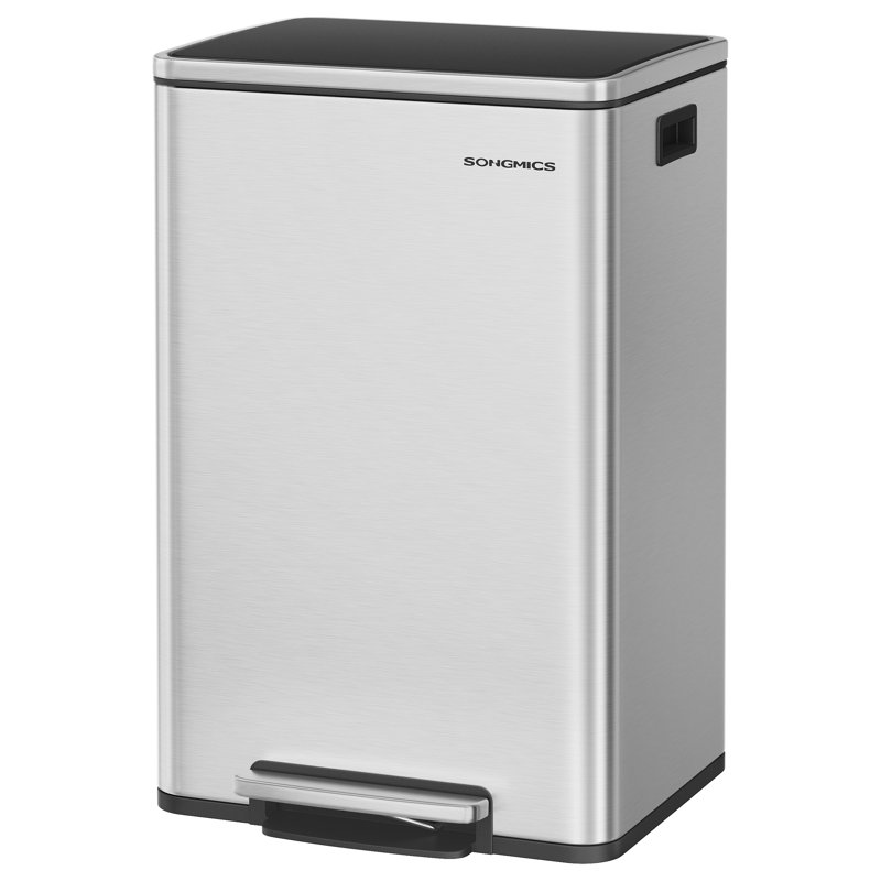 Kitchen Bin 50 L, With 15 Bin Bags, Stainless Steel, Removable Plastic Inner Bucket, With Lid, Handles, Soft Close, Silver