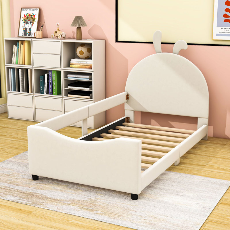 Wood Twin Upholstered Daybed with Headboard, Beige