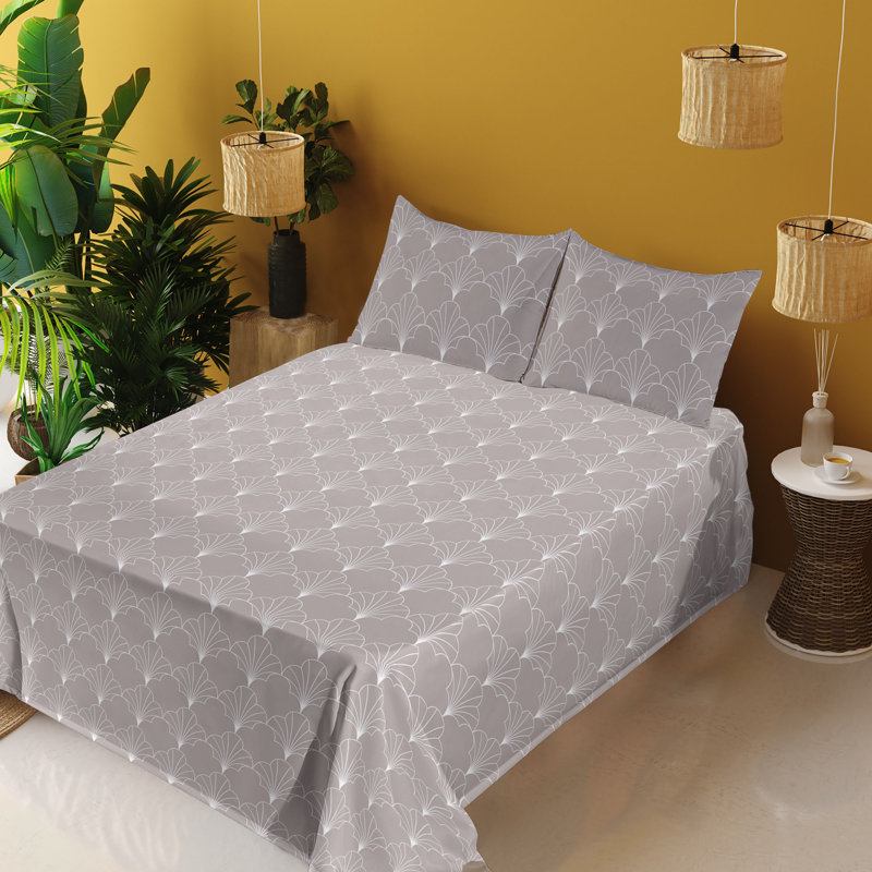 Microfiber Sheet Set, Full Sheet Set with 2 Pillowcases, Light Warm Taupe/White Geometric