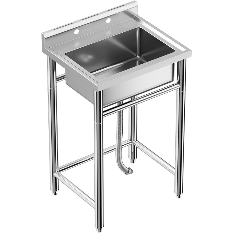 Stainless Steel Utility Sink - 24 * 20 * 41, Commercial Kitchen Sink, Free Standing Single Bowl, with Pull-Out Faucet, Designed for Restaurant, Workshop, and Laundry.