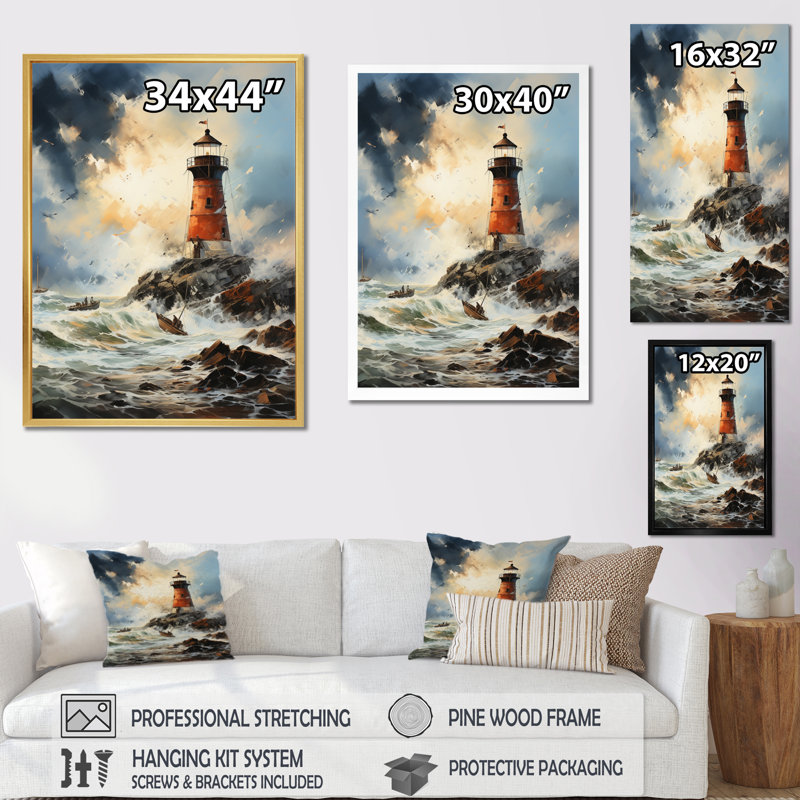 Phare rétro d'Izuma I, art mural de salon, Toile tendue, H 32 po x l 24 po x P 1 po