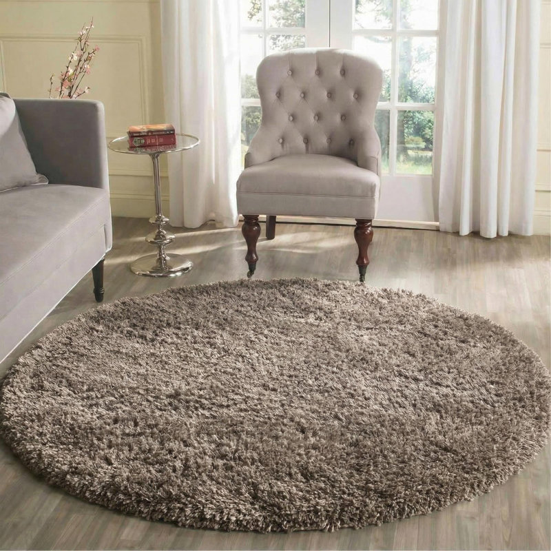 Esterly Light Beige Shaggy Rug, Round 120cm