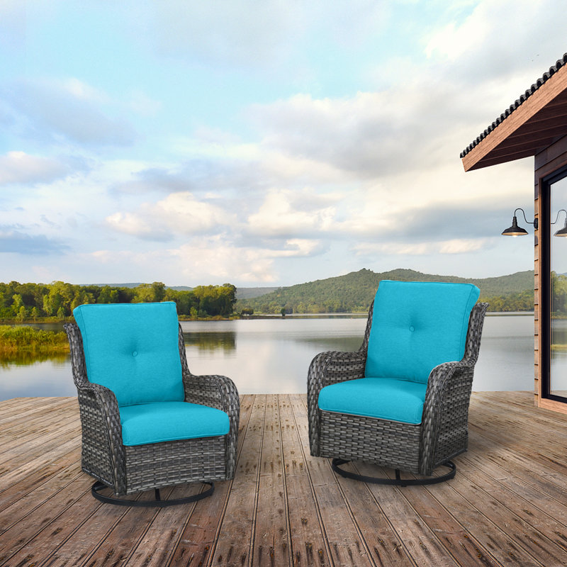 Wicker Rattan Swivel Patio Chairs, Light Blue