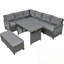 Ensemble de canapé modulaire en rotin de polyéthylène 5 pièces avec 2 tables d'appoint pliables, ensemble de mobilier de jardin en osier en forme de L avec table de salle à manger et banc, coussins-397946248
