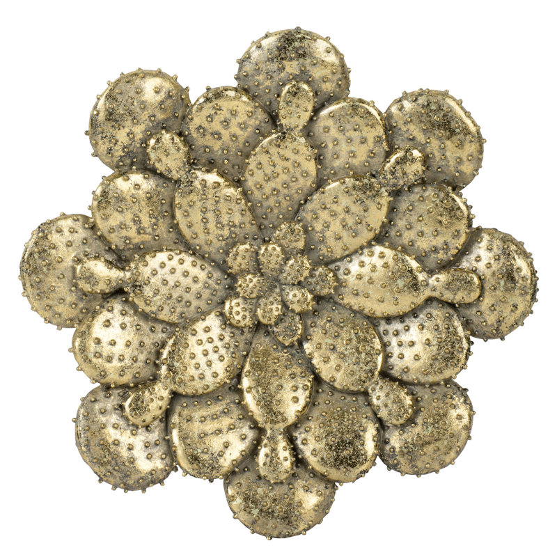 Plaque dorée succulente dorée - 1,6 po de largeur, 10 po de profondeur, de hauteur, de résine et de métal, 10 x 10 x 1,6 po de style Modern Home Design, rehaussant le style du décor