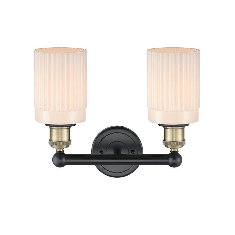 Kamena 13.5" W 2-Light Dimmable Vanity Light, Black Antique Brass, Matte White