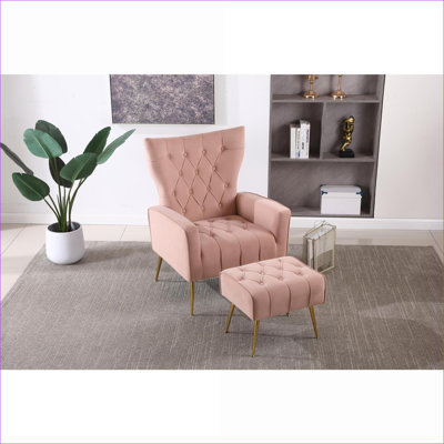 Fauteuil d'appoint moderne et confortable avec repose-pieds, fauteuil rembourré rose pour salon, chambre à coucher, petit appartement, bureau pour adultes